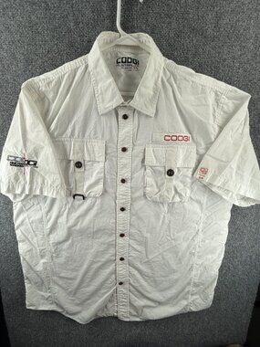 Coogi Men Button Up Shirt White Short Sleeve Outdoors Fishing Hiking Pockets 2XL